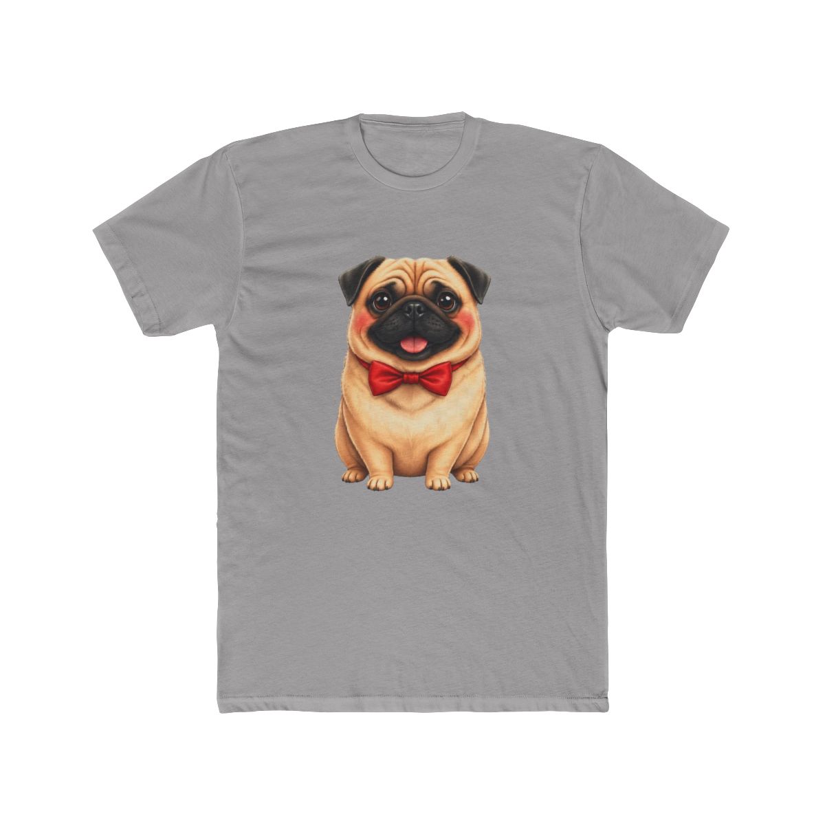 White T Shirt with a cartoon image of a pug wearing a red bow tie - Official t-shirts merchandise