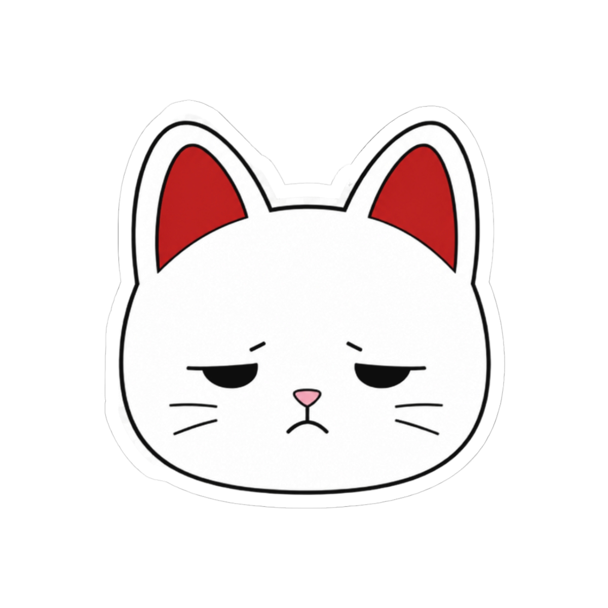 Sad White Cat Red Ears Car Window Sticker - Official stickers merchandise